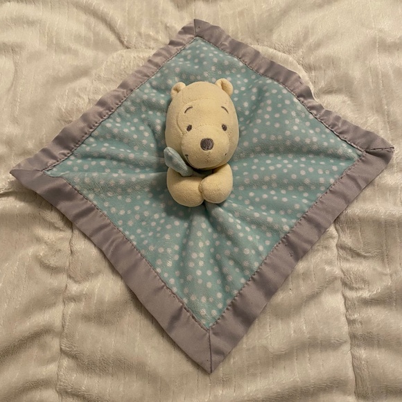 Winnie the Pooh Disney Polka Dot Teal Grey Plush Baby Security Blanket Lovey - Picture 2 of 6